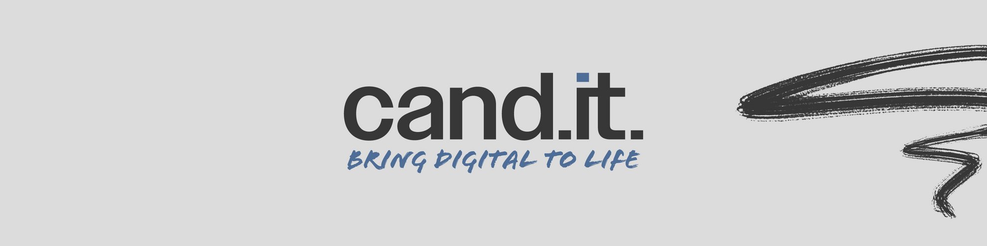 Coverbillede med slogan "Cand.it. - bring digital to life", sort og blå skrift.