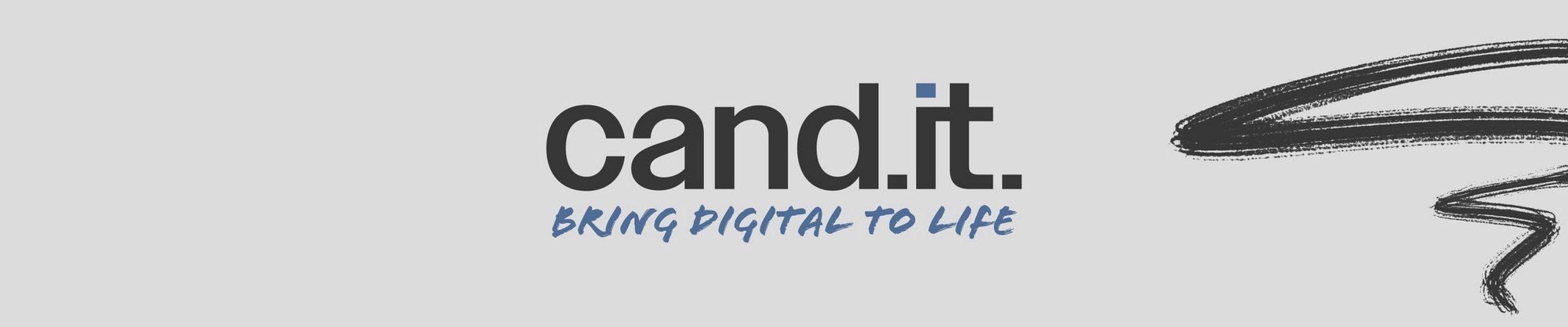 Coverbillede med slogan "Cand.it. - bring digital to life", sort og blå skrift.