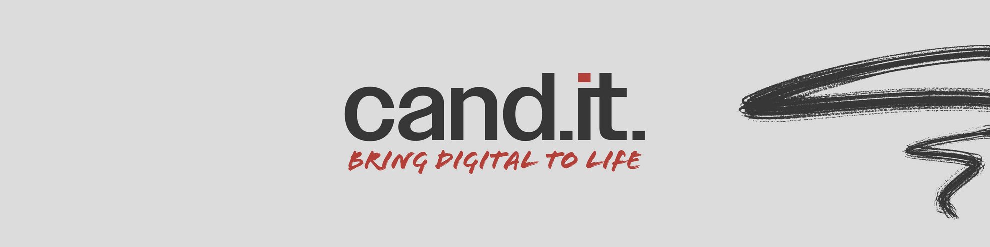 Coverbillede med slogan "Cand.it. - bring digital to life", sort og rød skrift.
